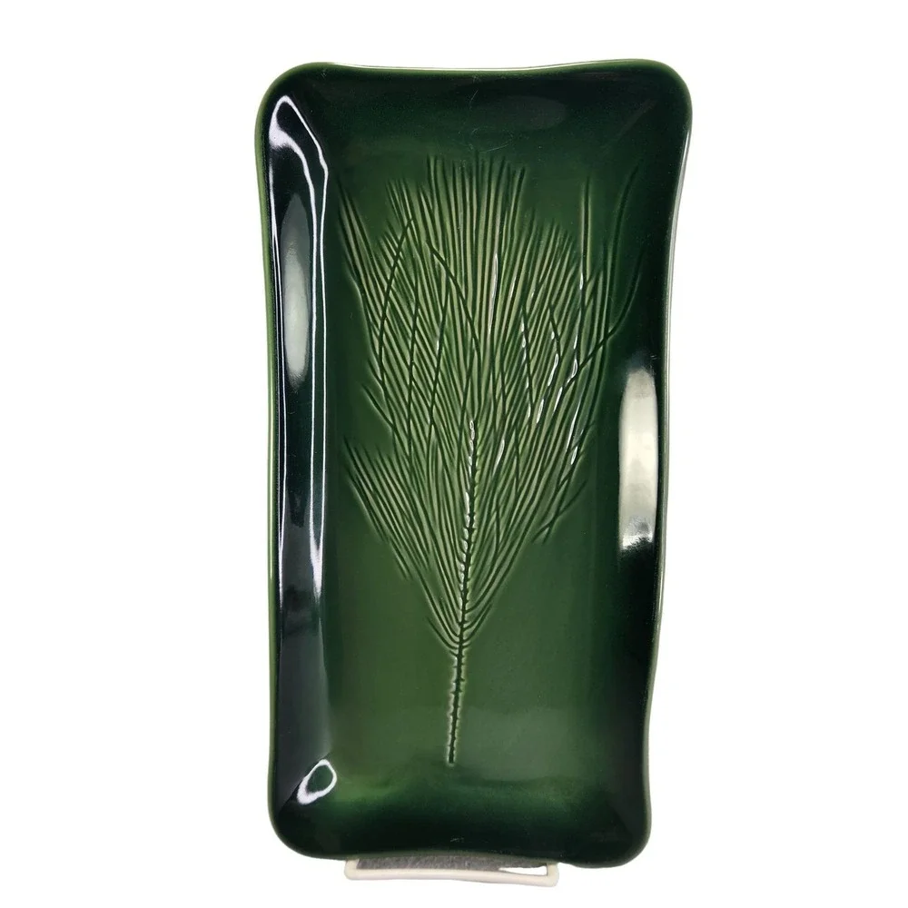Kay Wayne Platter Mt Vernon Green Pine Sprig Stoneware Serving Tray Oven READ